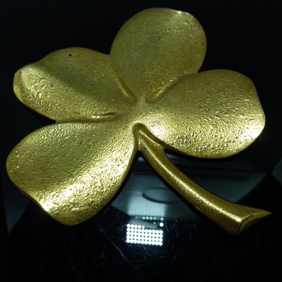 80s Vintage 24k Gold-Plated Four-Leaf Clover Paperweight, Gerity Irish Good Luck - Picture 1 of 4